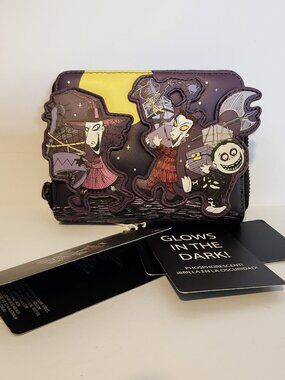 Loungefly Nightmare Before Christmas Lock Shock Barrel Wallet Zip Around Glows